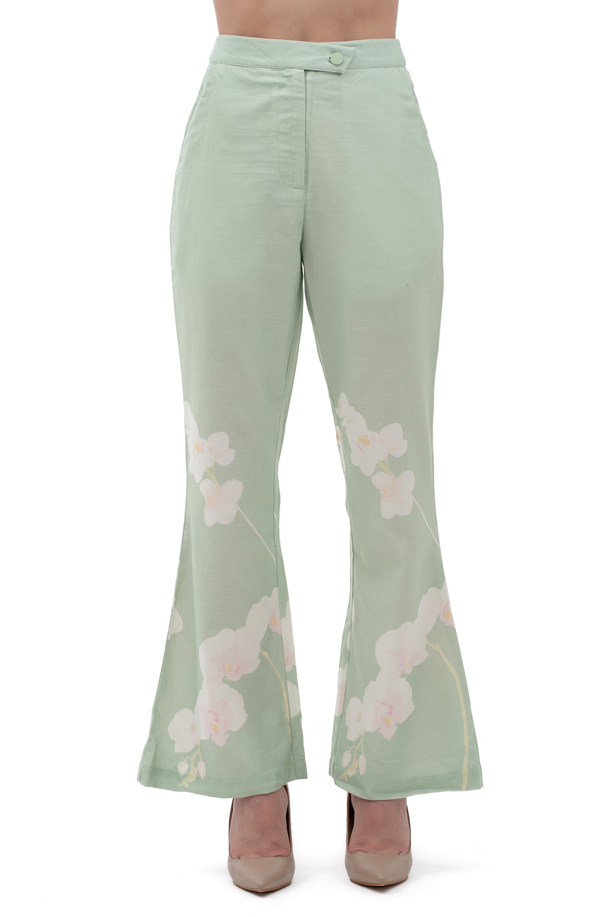 Zykaz Tailored Bootcut Trousers in Tender Green