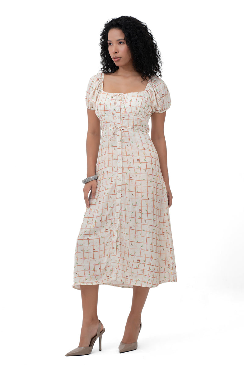 Zykaz Cottage Core Midi Dress in Powder Puff