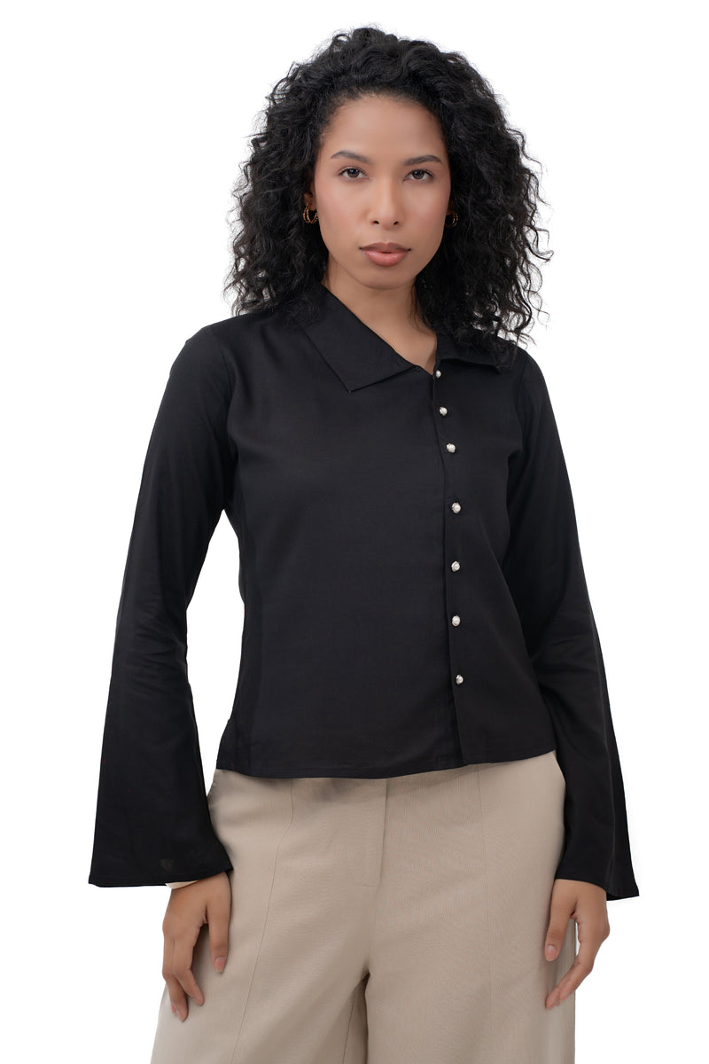 Zykaz Asymmetrical Placket Shirt in Black Beauty