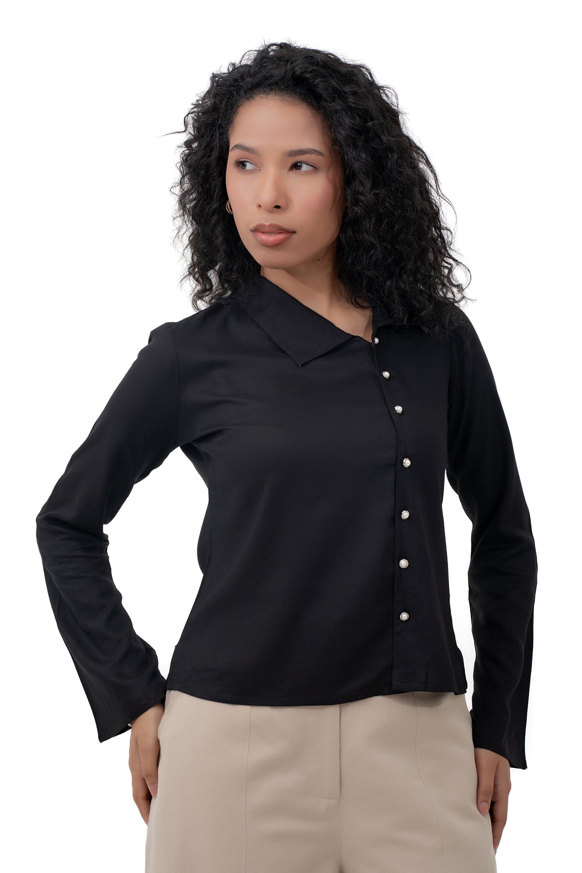 Zykaz Asymmetrical Placket Shirt in Black Beauty