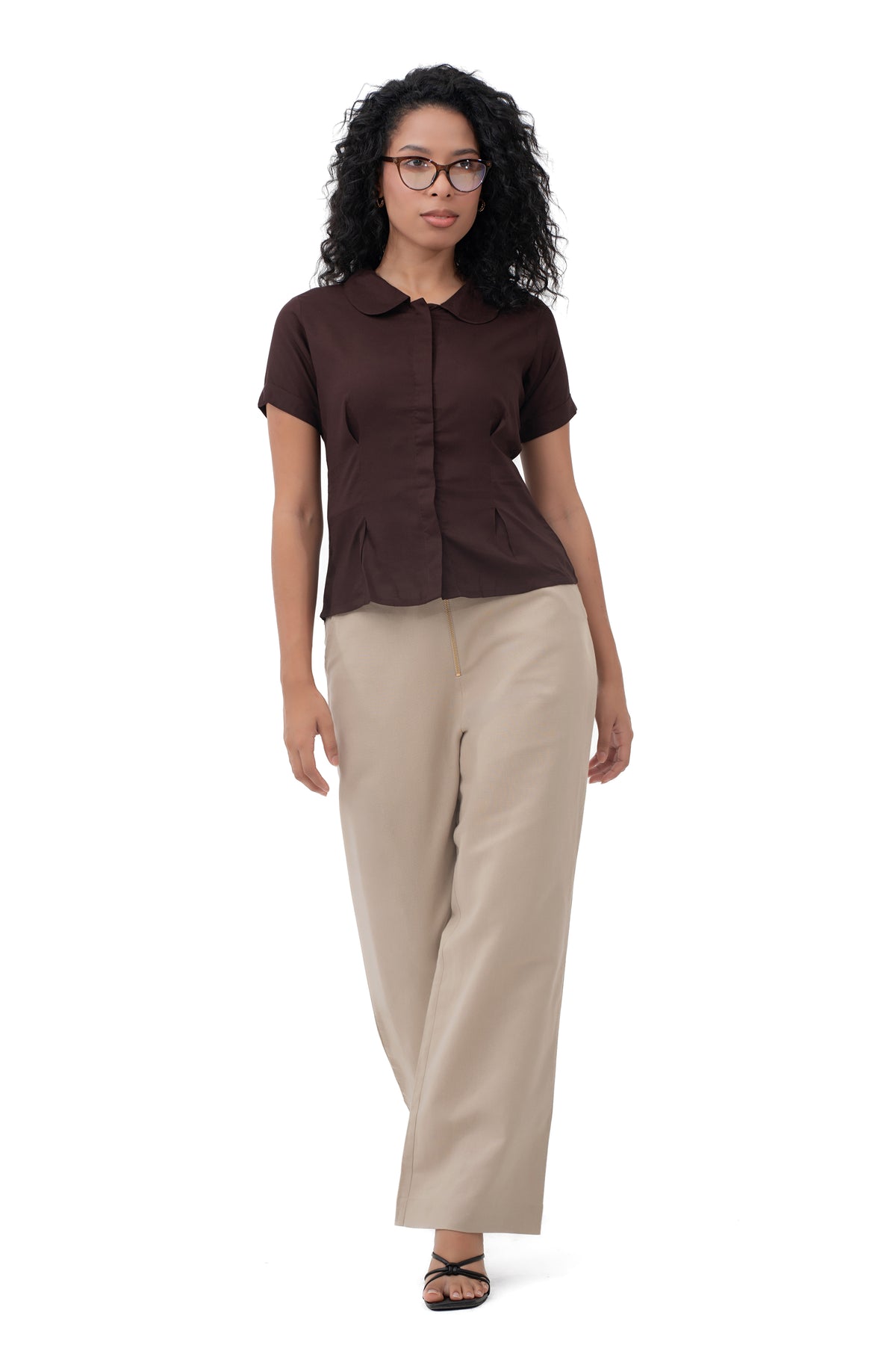 Zykaz Peter Pan Collar Shirt in Coffee Bean