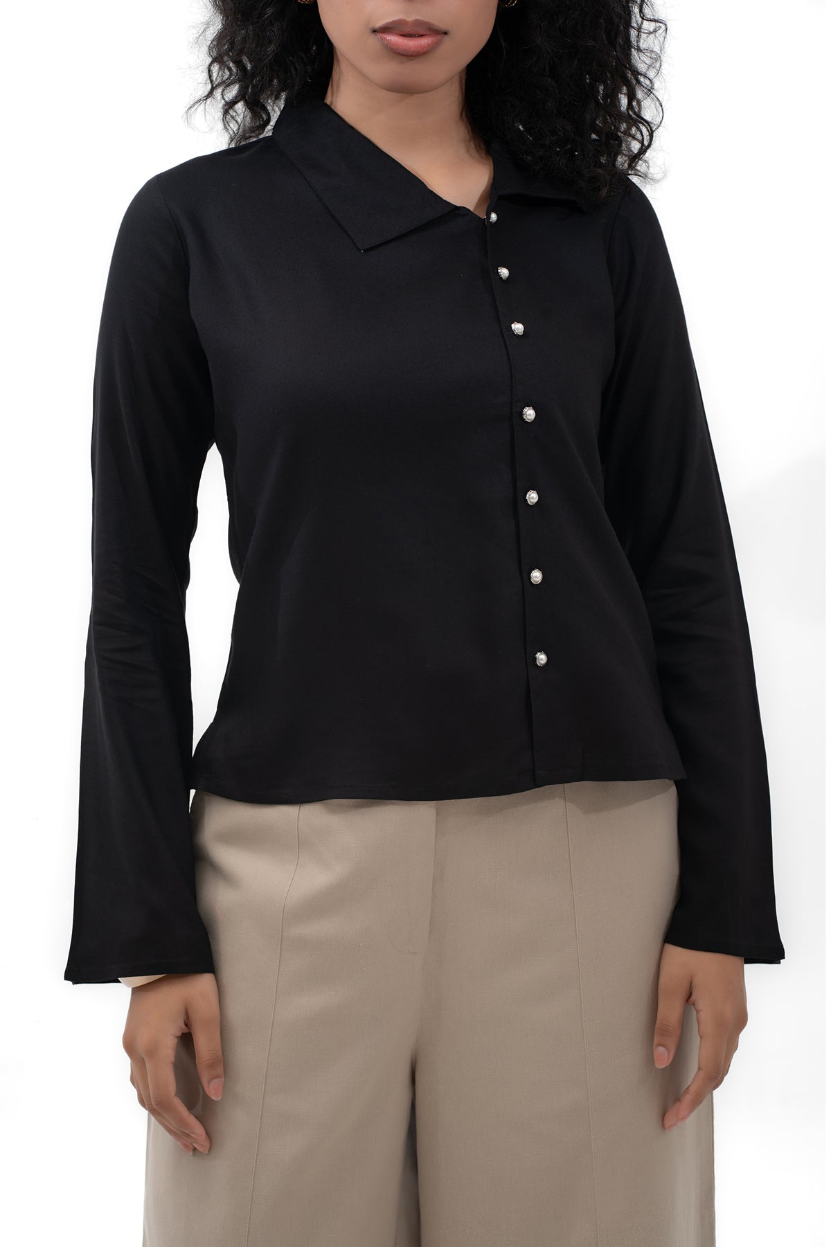 Zykaz Asymmetrical Placket Shirt in Black Beauty
