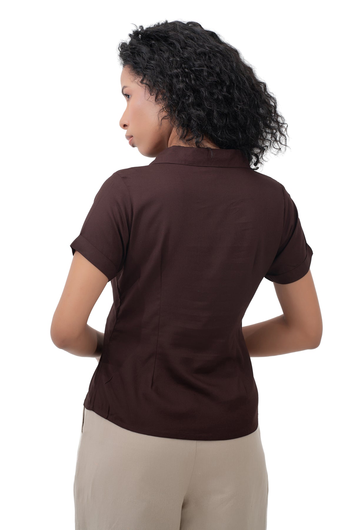 Zykaz Peter Pan Collar Shirt in Coffee Bean