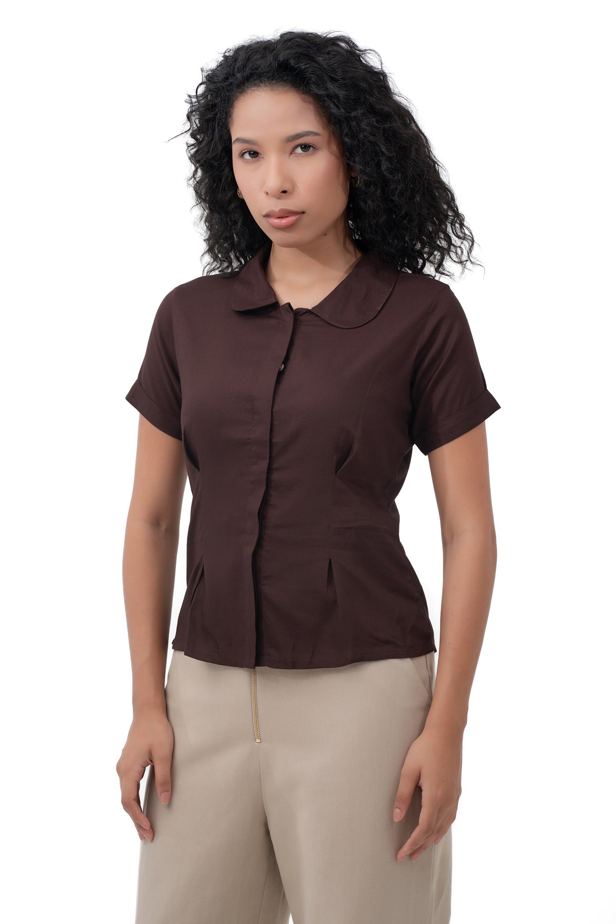 Zykaz Peter Pan Collar Shirt in Coffee Bean