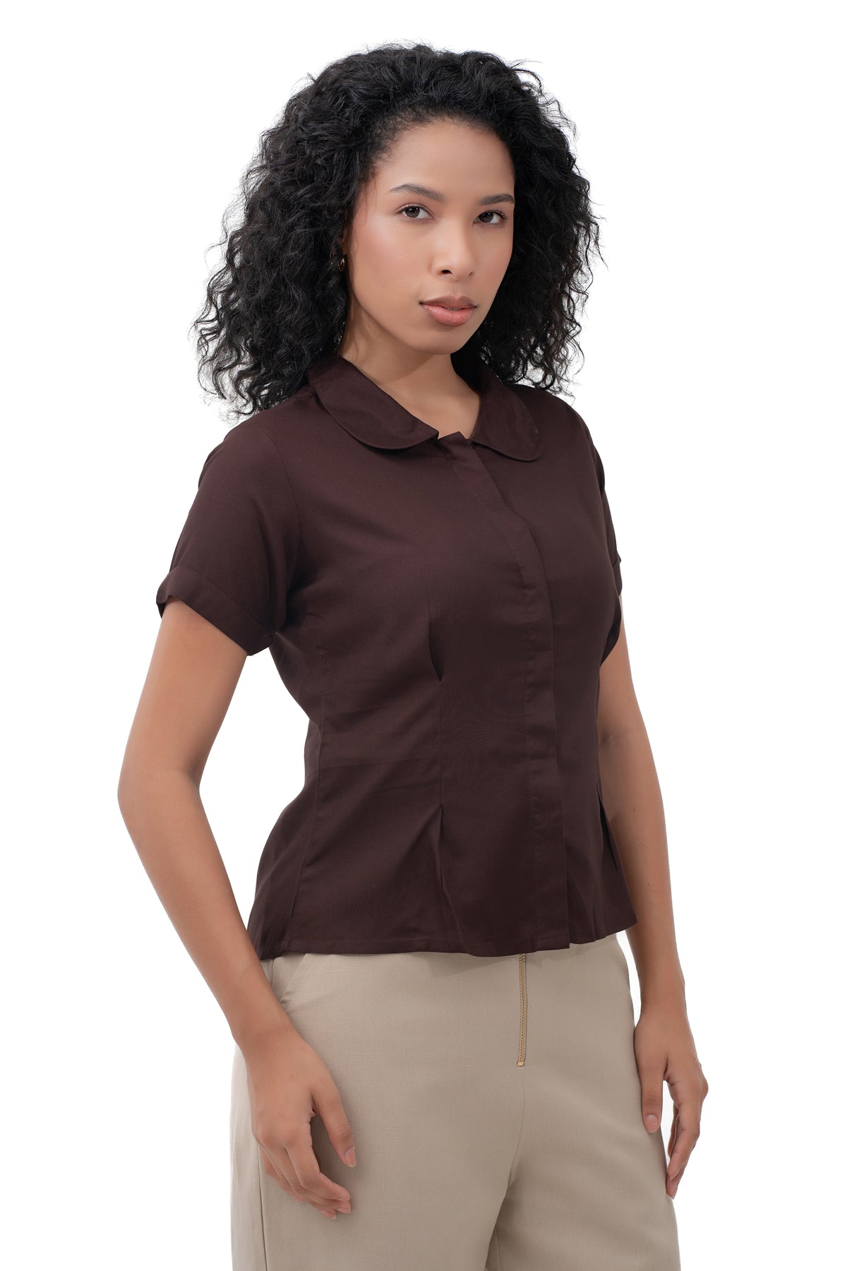 Zykaz Peter Pan Collar Shirt in Coffee Bean