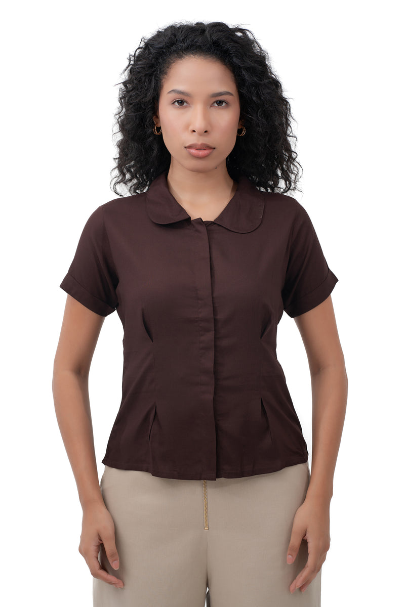 Zykaz Peter Pan Collar Shirt in Coffee Bean