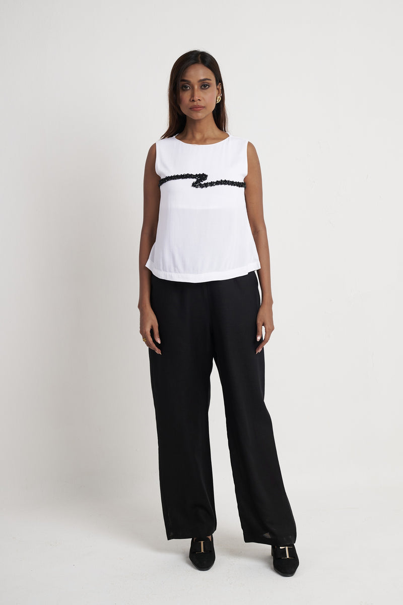 Beaded embroidered sleeveless top for women in bright white