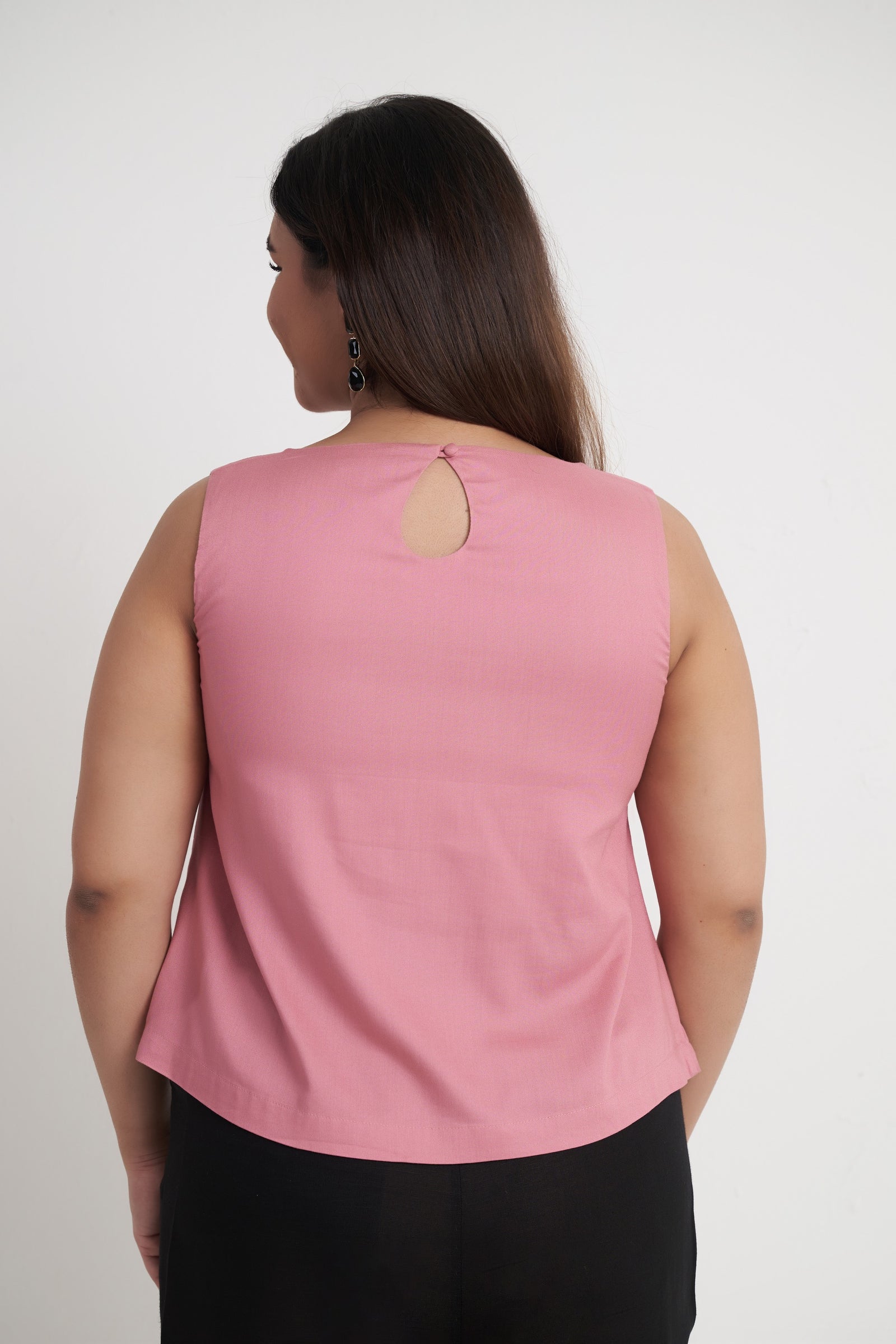 Beaded embroidered sleeveless top for women in dusty rose back view