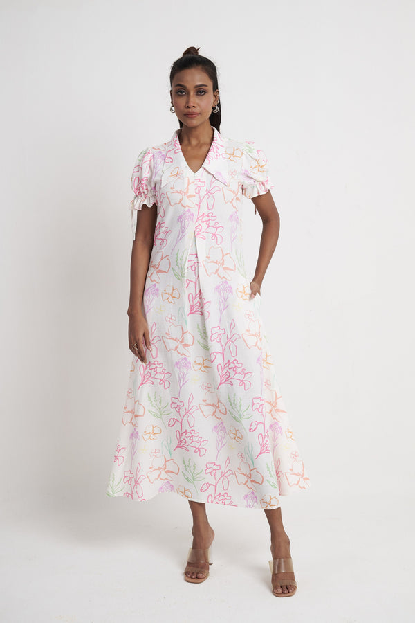 Flora Pleat Midi Dress