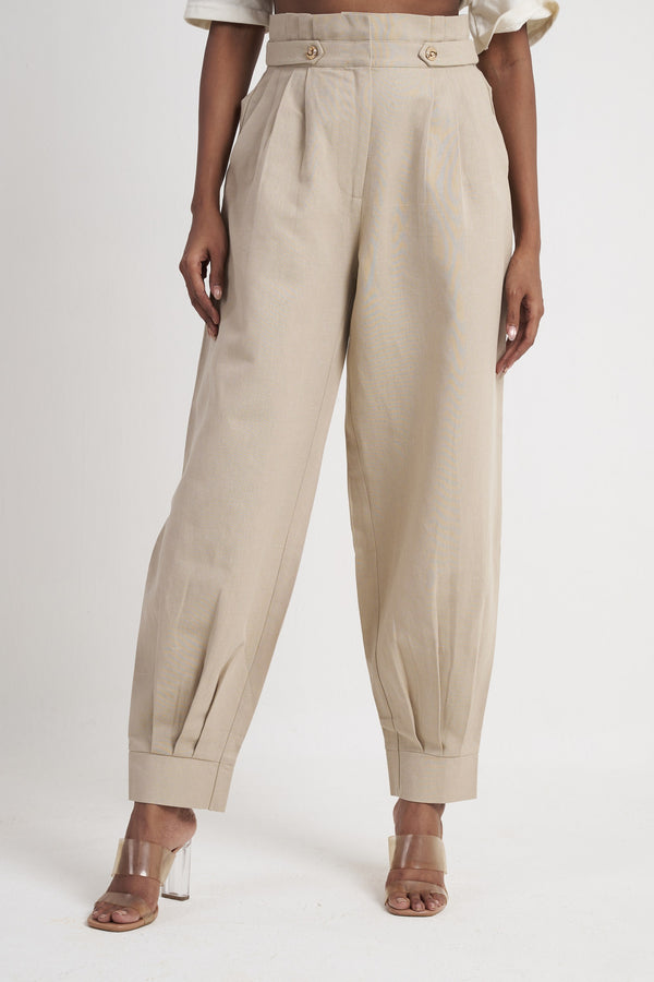 High-Rise Pleated Tapered Trouser