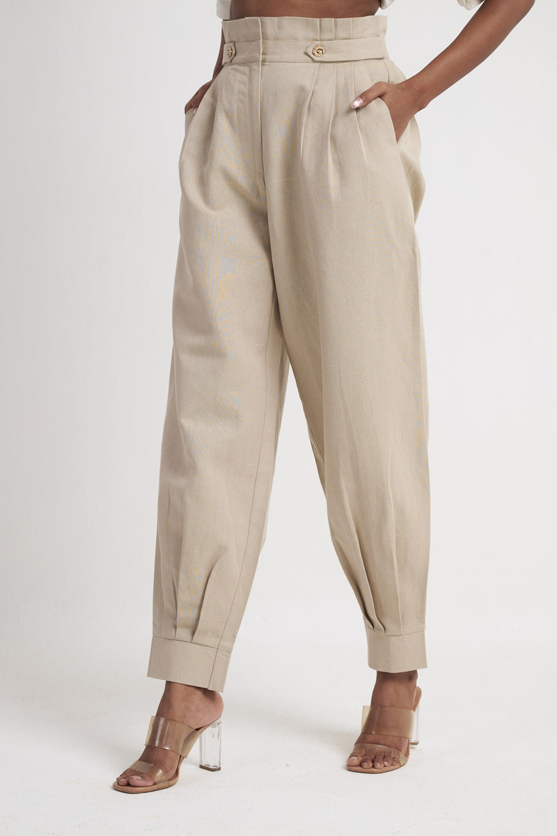 High-Rise Pleated Tapered Trouser