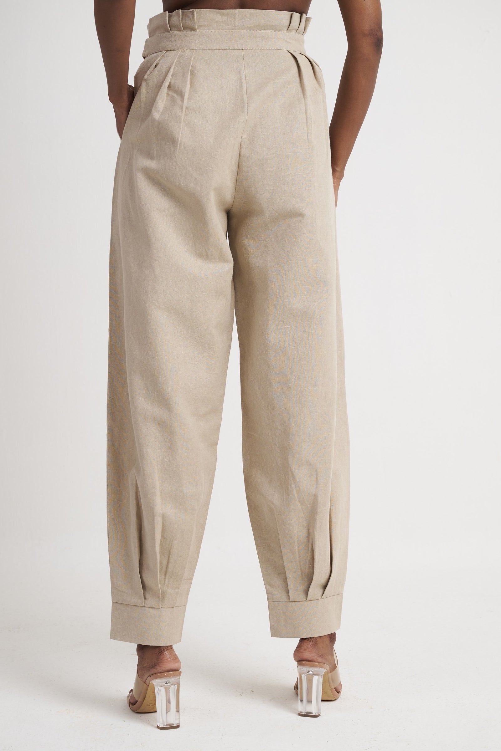 Zykaz High-Rise Pleated Tapered Trouser in White Onyx — back view
