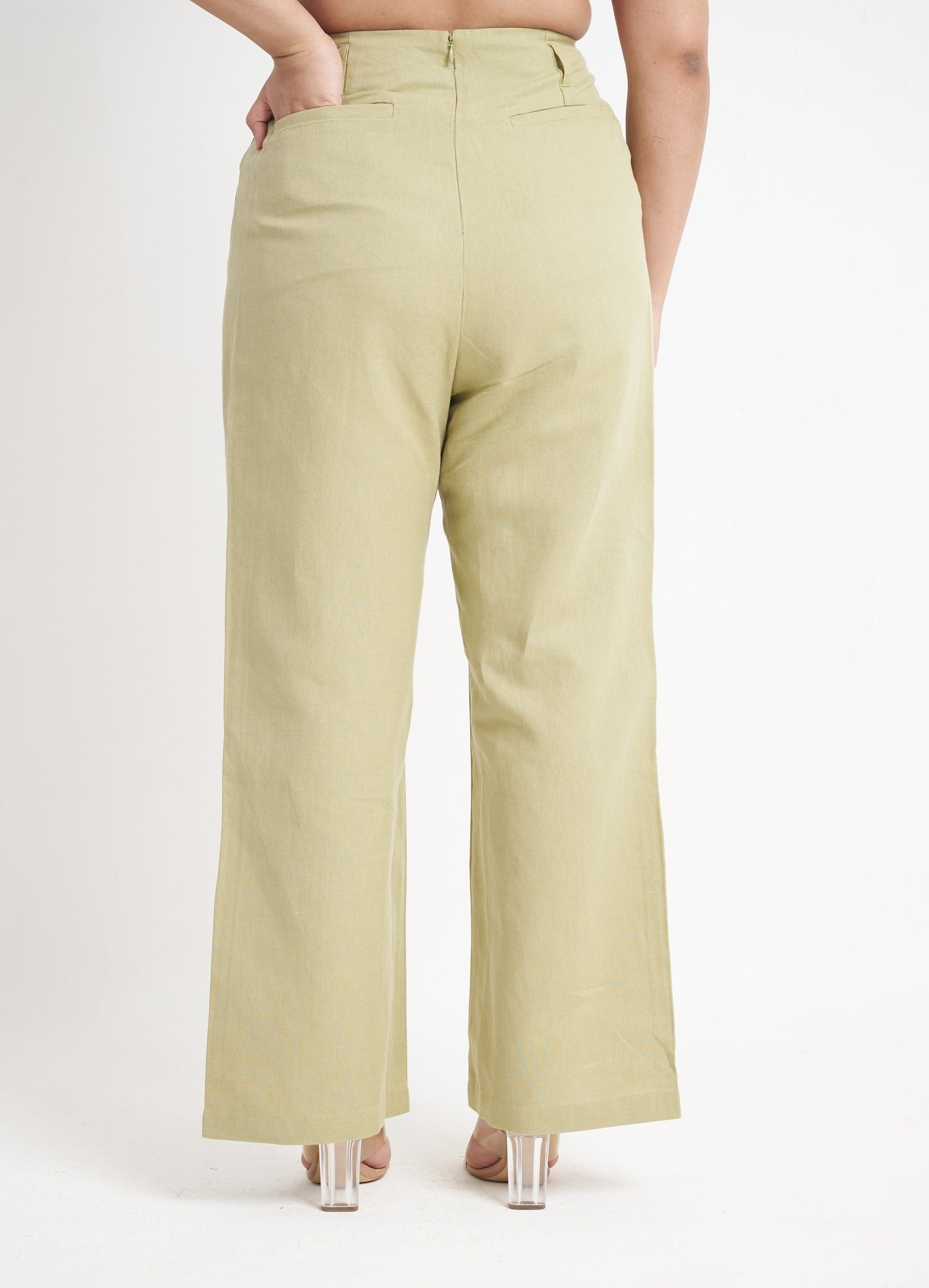Seamless straight leg trouser for women in sage green back view
