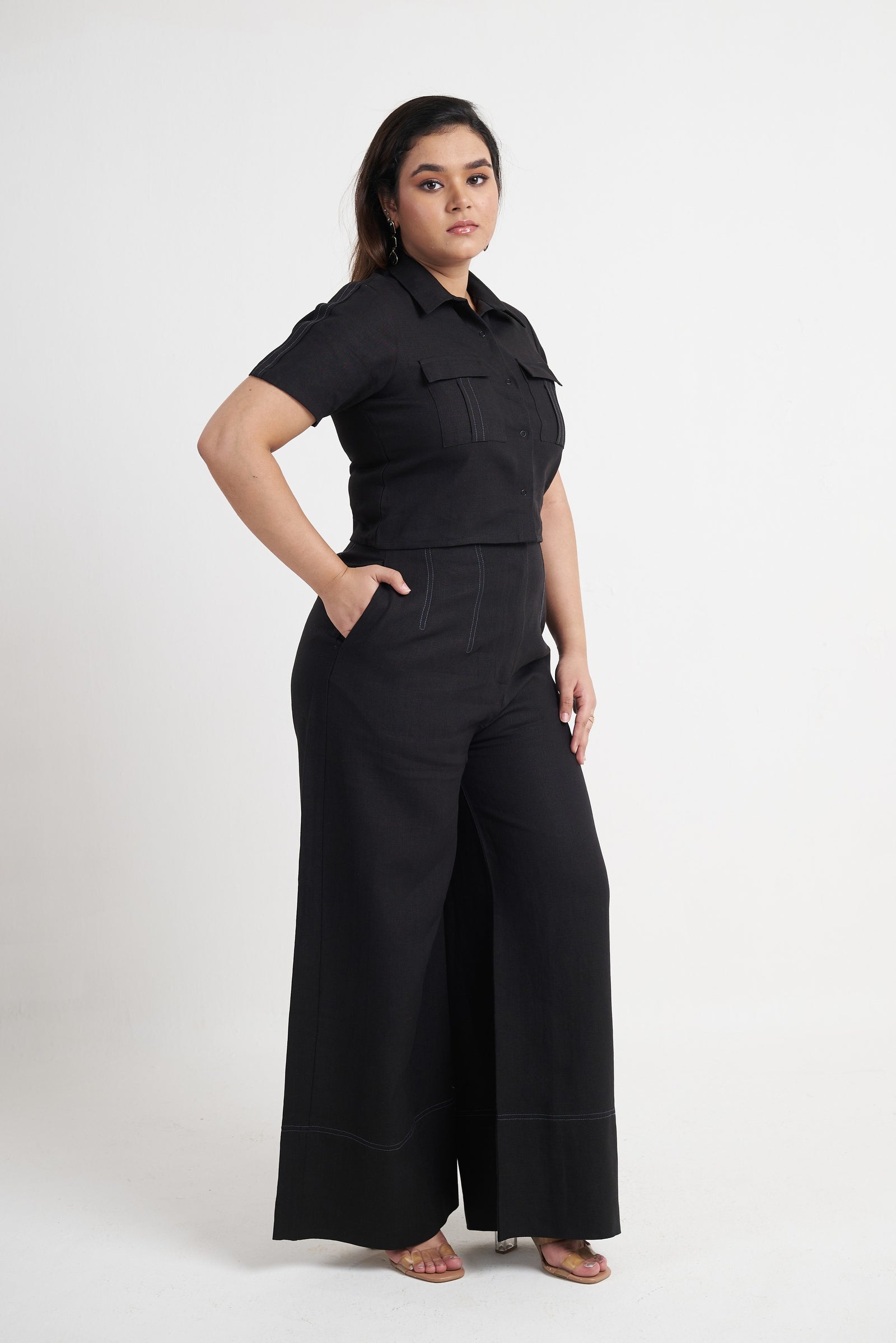 Utility co-ord set for women in black side view
