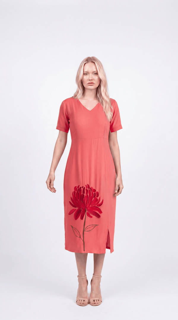 Embroidered Bodycon Dress Coral Pink