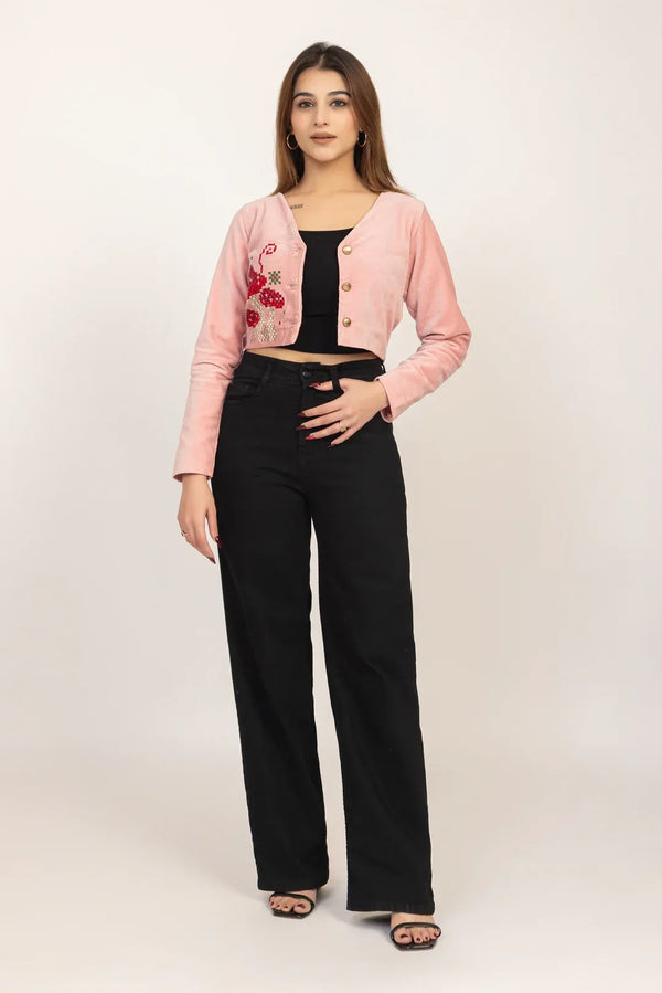 Embroidery Velvet Crop Jacket