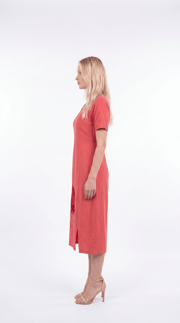 Embroidered Bodycon Dress Coral Pink