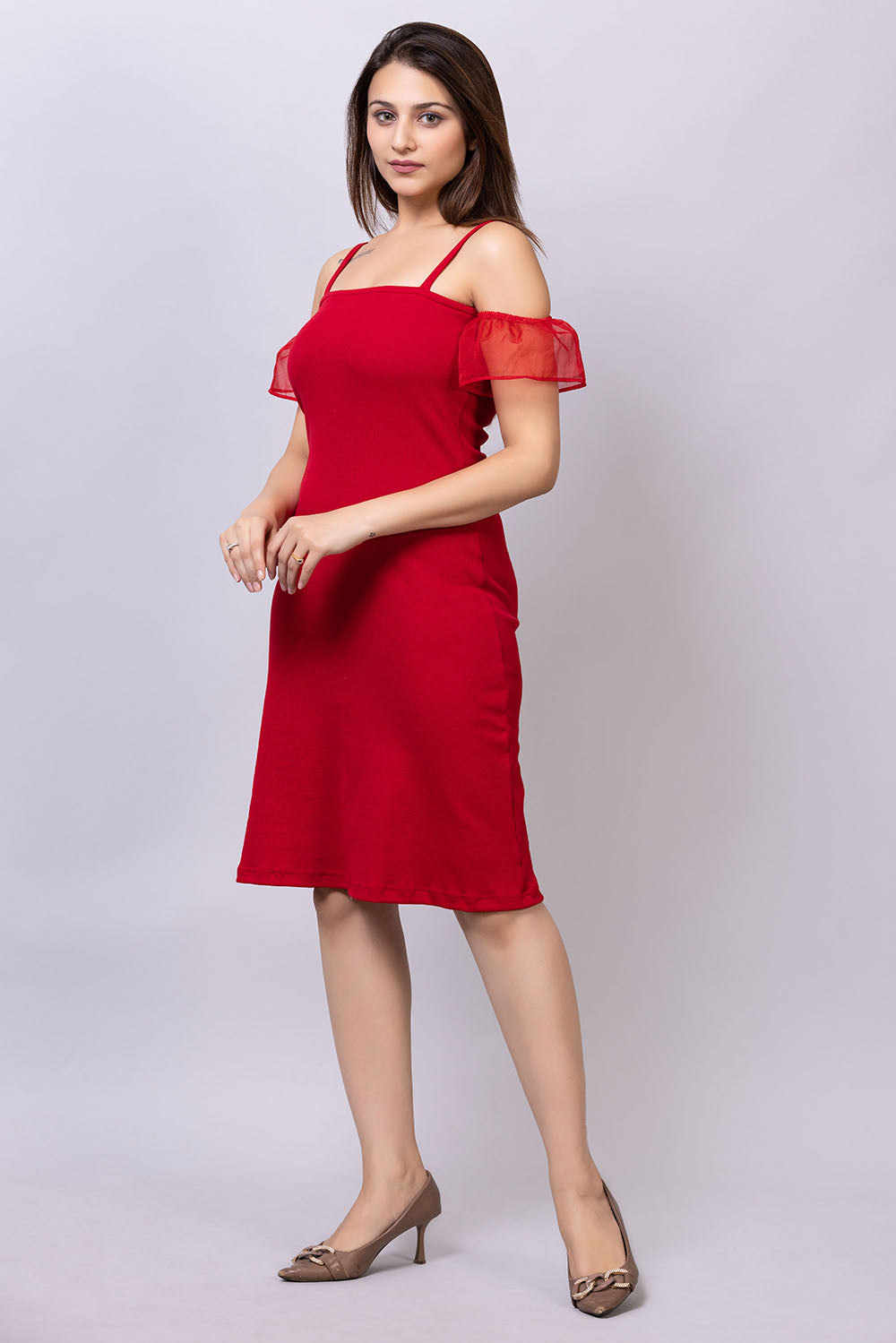 Ribbed umbrella dress#color_candyred