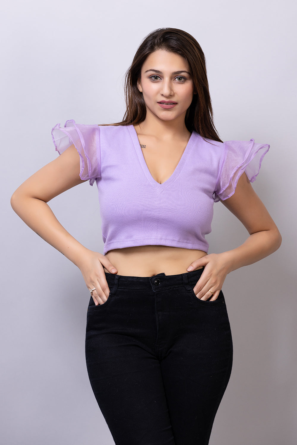 Ribbed Organza Sleeve Top - zykaz