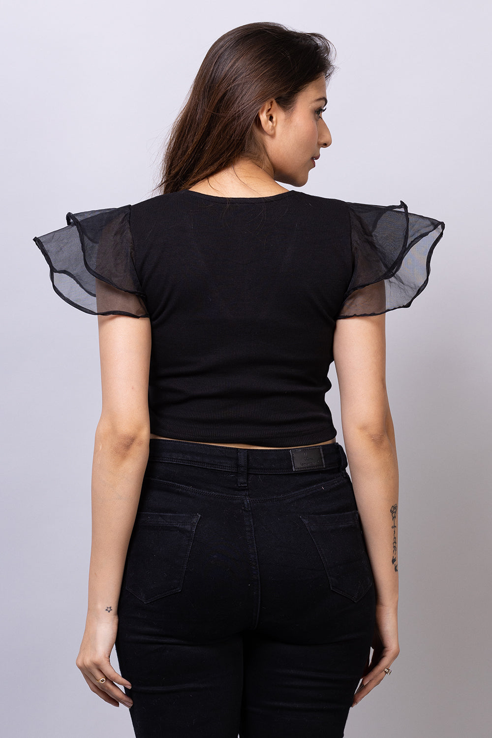 Ribbed Organza Sleeve Top - zykaz