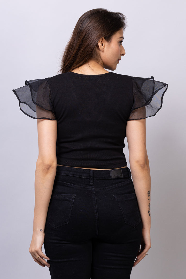 Ribbed Organza Sleeve Top - zykaz