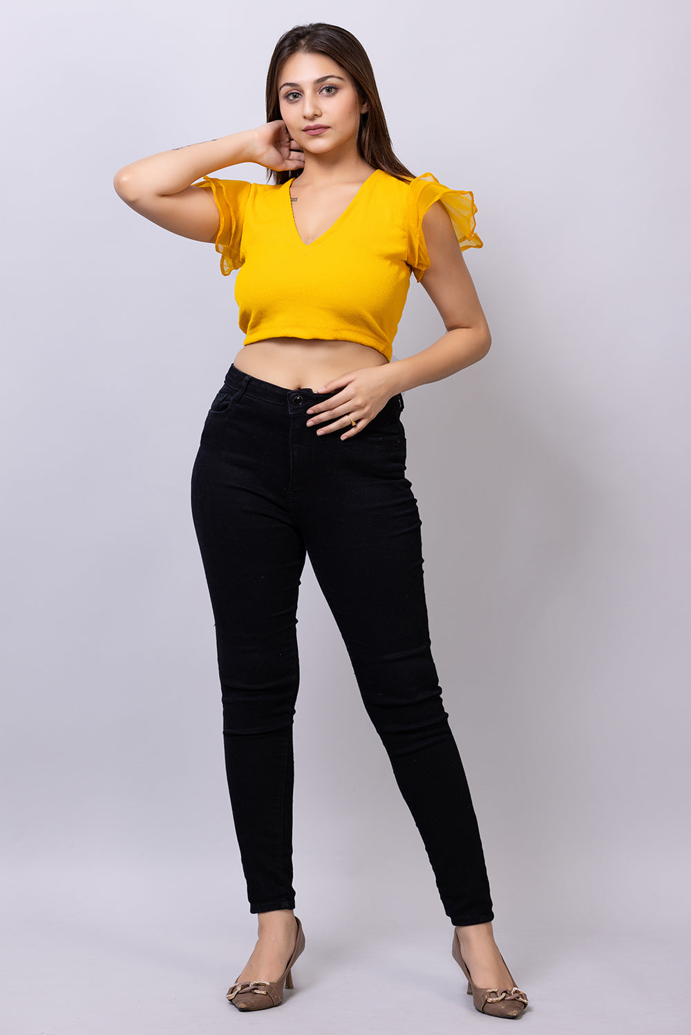 Ribbed Organza Sleeve Top - zykaz