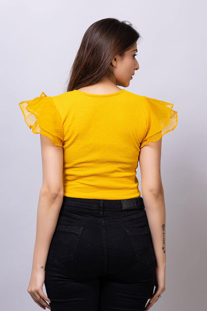 Ribbed Organza Sleeve Top - zykaz