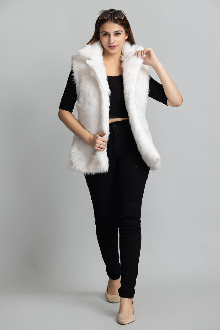 Fur Sleeveless Jacket White