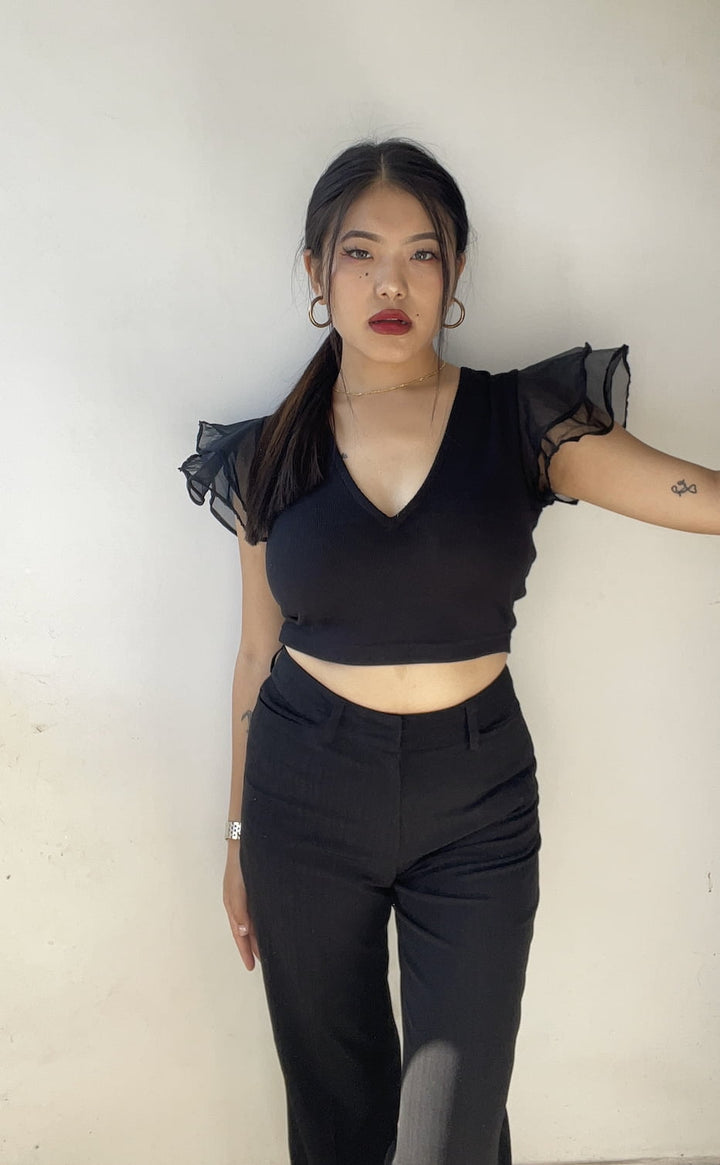 Ribbed Organza Sleeve Top - zykaz