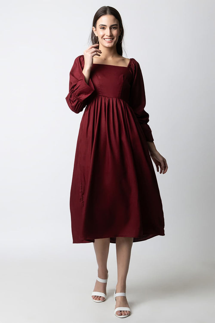 Solid Midi A-Line Dress(Gown Dress)