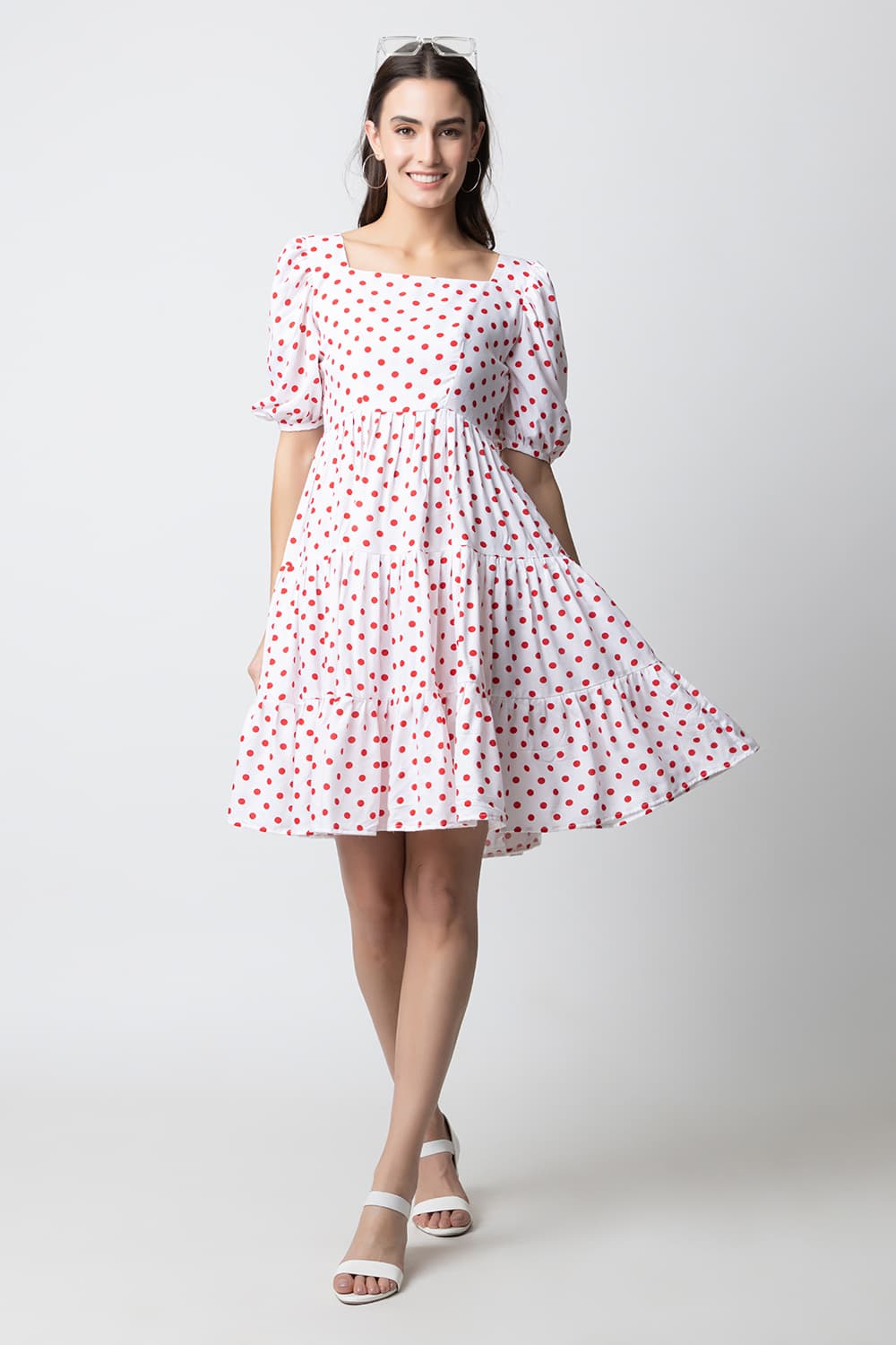 Printed Dotted A-line Tiered Dress(Anna Dress)