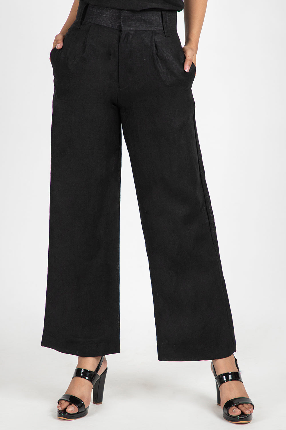 linen parallel trouser#color_spaceblack