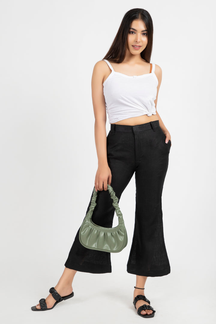 linen cropped bell trouser#color_spaceblack