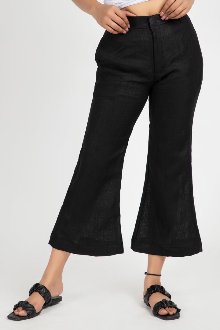 linen cropped bell trouser#color_spaceblack