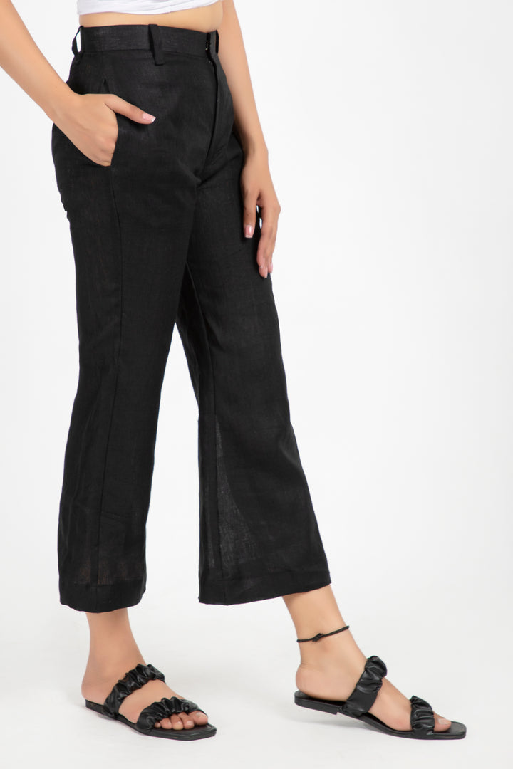 linen cropped bell trouser#color_spaceblack