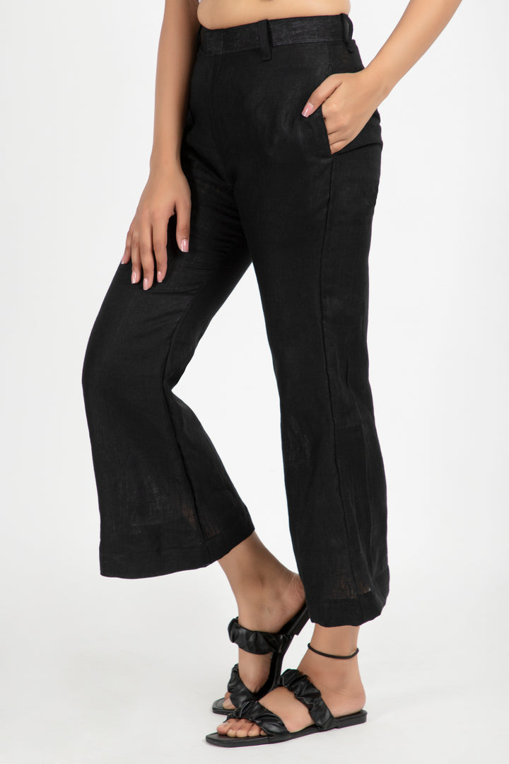 linen cropped bell trouser#color_spaceblack