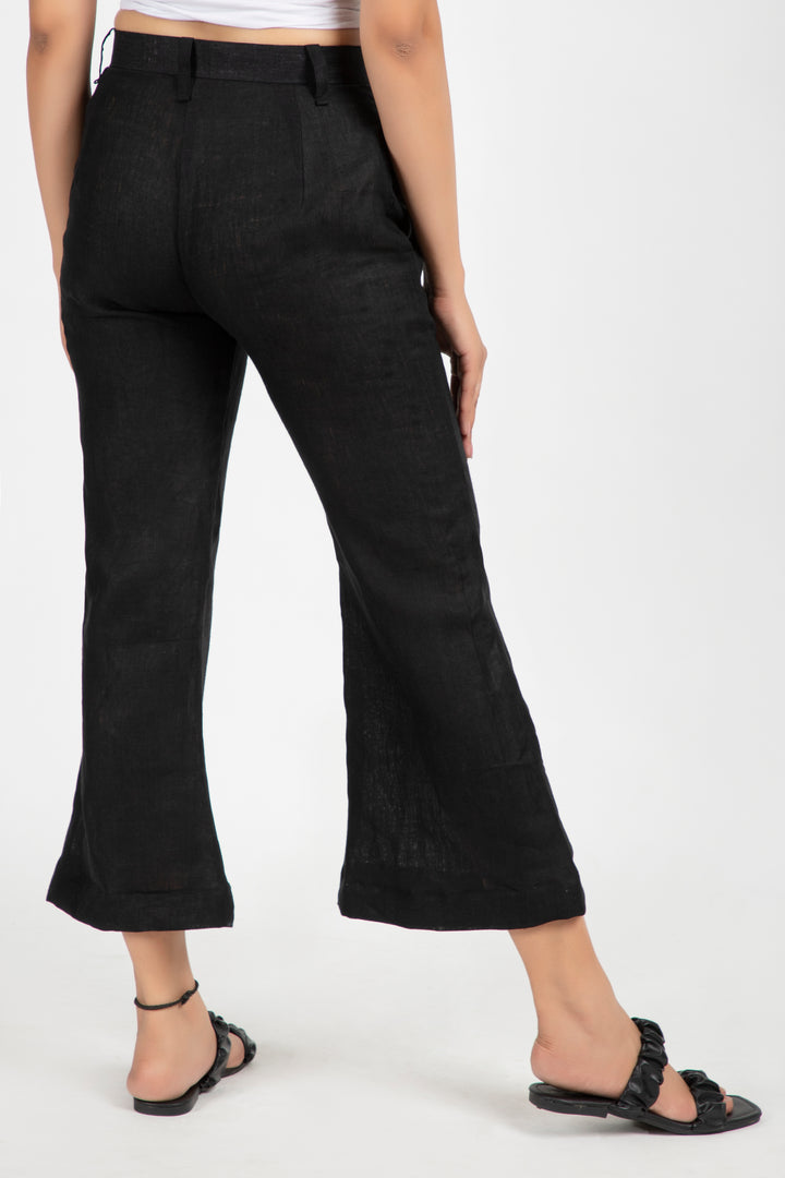 linen cropped bell trouser#color_spaceblack