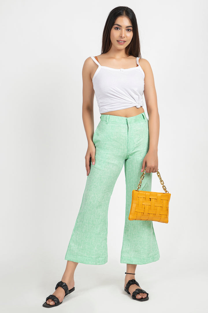 linen cropped bell trouser#color_tendergreen