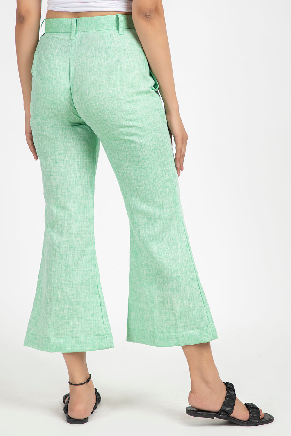 linen cropped bell trouser#color_tendergreen
