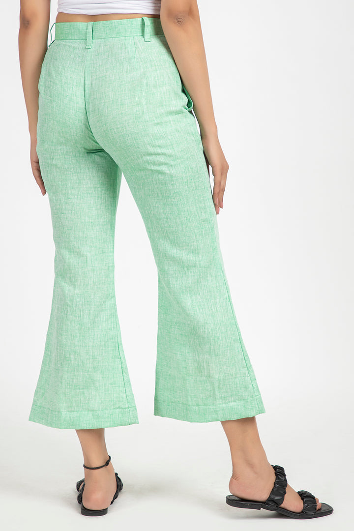 linen cropped bell trouser#color_tendergreen