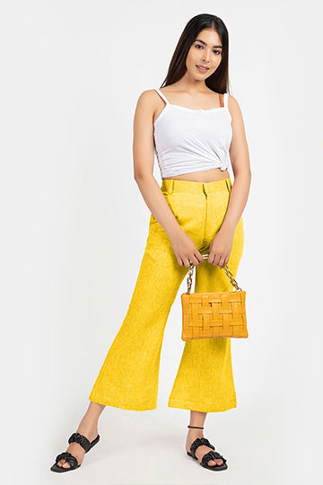 linen cropped bell trousers#color_mellowyellow