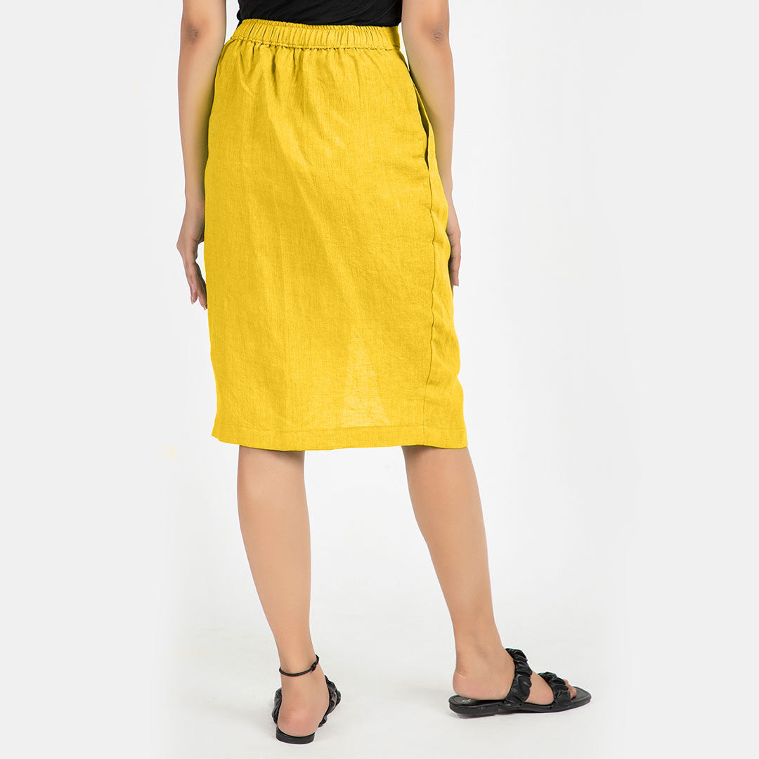 linen slit skirt#color_mellowyellow