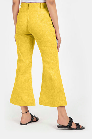 linen cropped bell trousers#color_mellowyellow